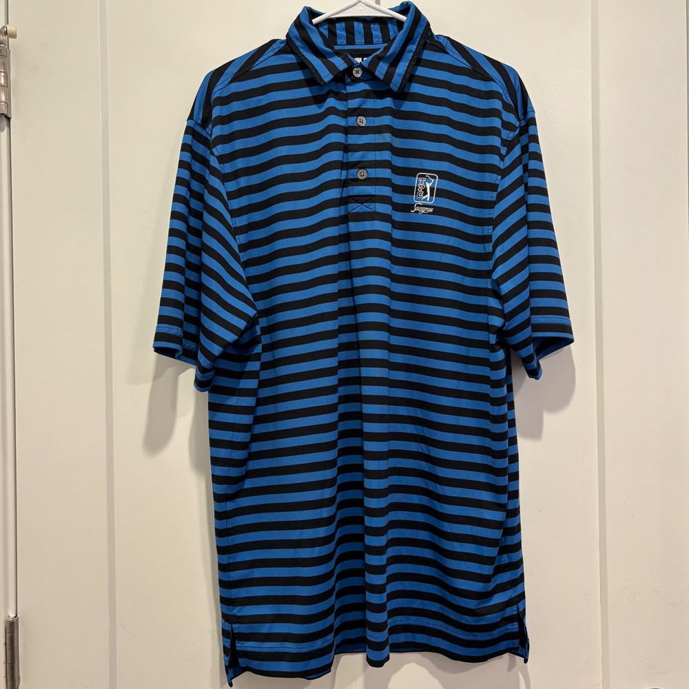 FootJoy TPC‎ Sawgrass Mens Blue Black Striped Golf Polo Shirt Size Large FJ